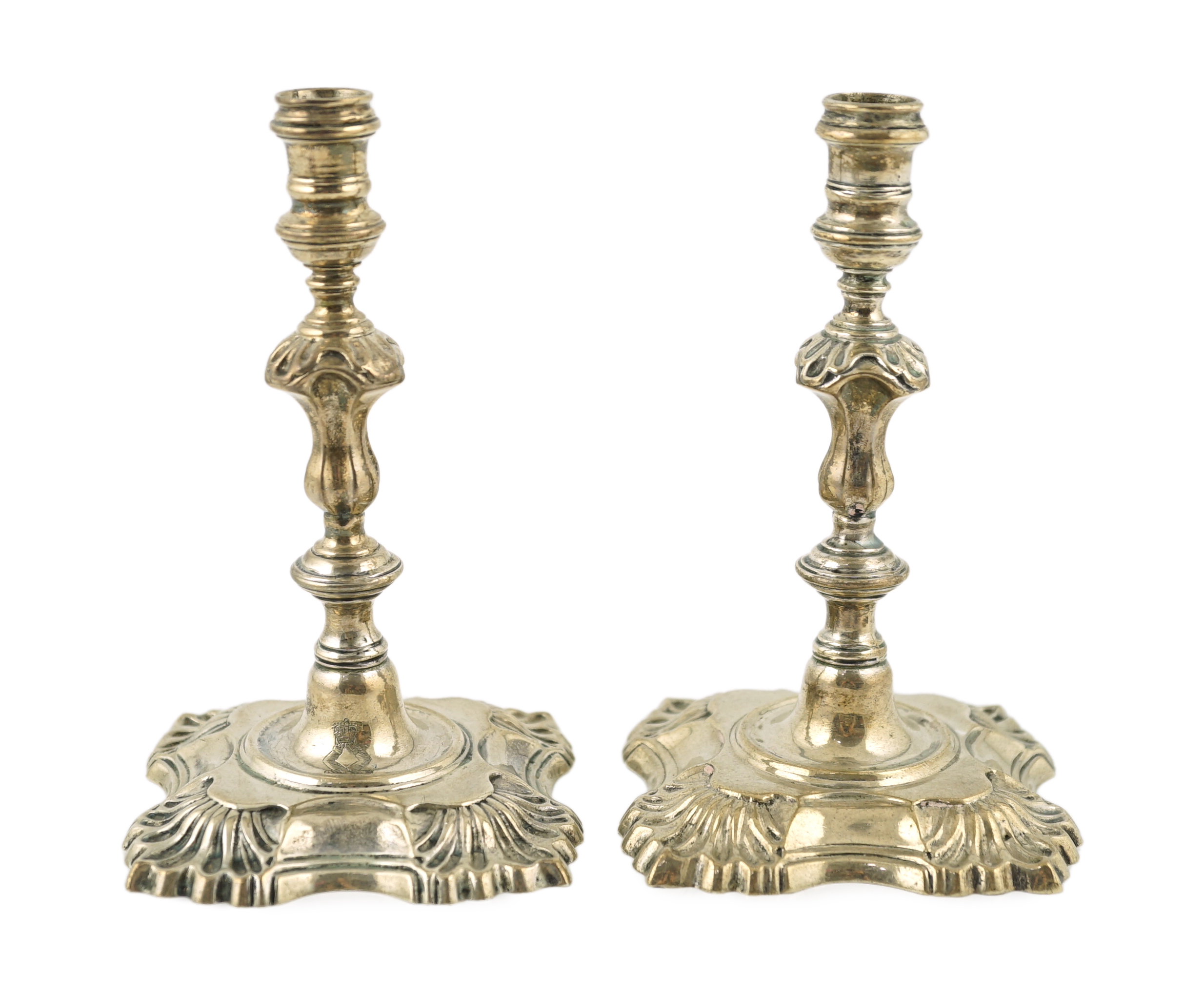 A pair of George V silver tapersticks by Sebastian Garrard for Garrards
